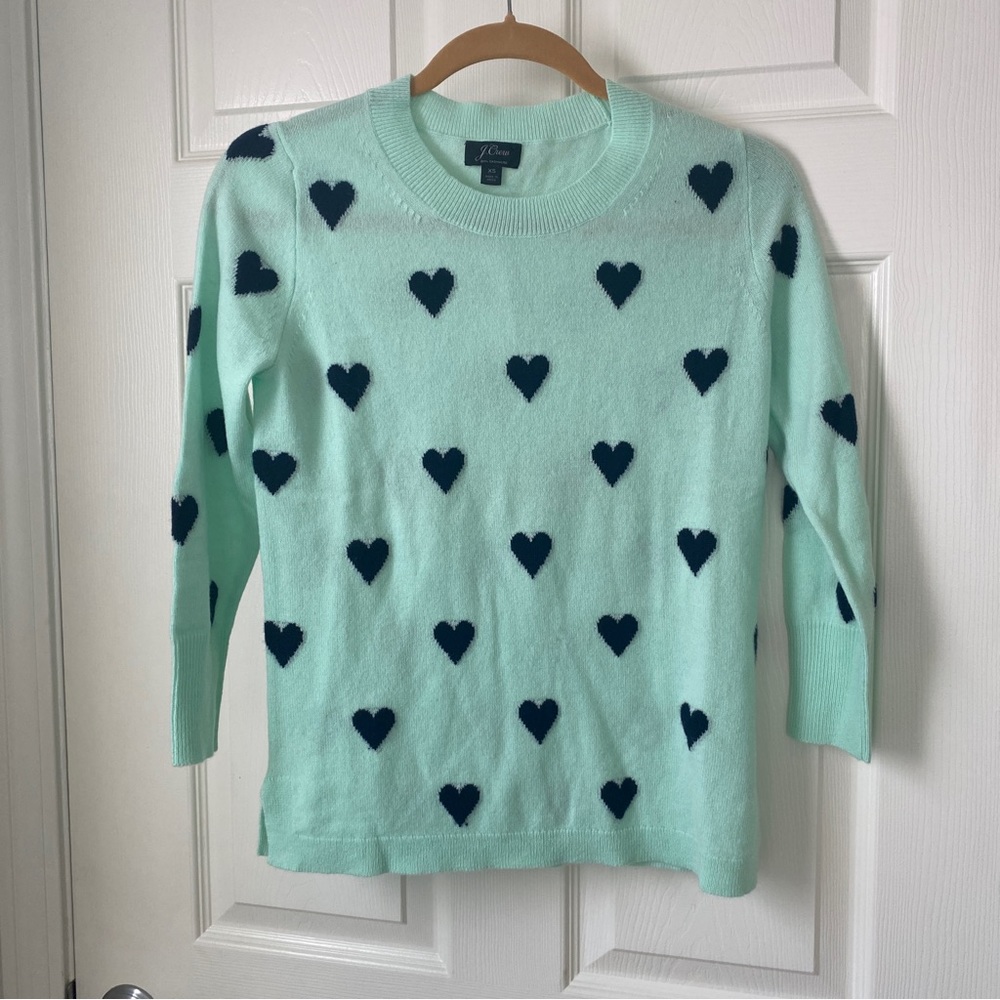 J Crew Blue Hearts Cashmere Sweater